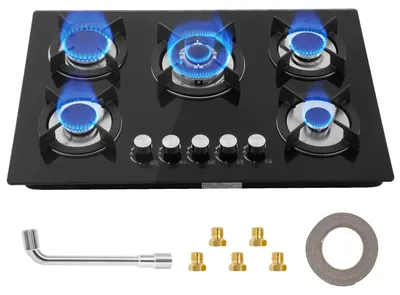 Image de Plaque de cuisson encastrable - 5 brûleurs - Gaz naturel et propane - Allumage électrique - 220 V - Noir