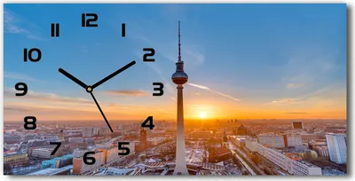 Produktbild von Wanduhr aus Glas – 60x30 cm - Glasbild - Glasuhr - Gehärtetes Glas - schwarze-zeiger - Fernsehturm