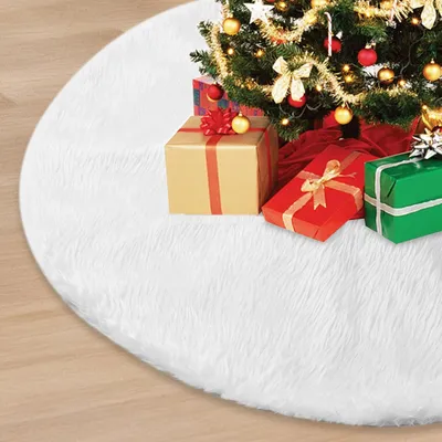 Zdjęcie produktu dla Świąteczna podkładka pod choinkę, pluszowa, miękka, puszysta, 90 cm, biała
