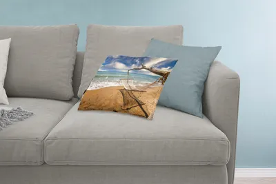 Produktbild von MuchoWow® Zierkissen Sofakissen Wohnzimmer Dekokissen 60x40 cm Strand - Meer - Hängematte - Kopfkissen - Polster mit Foto