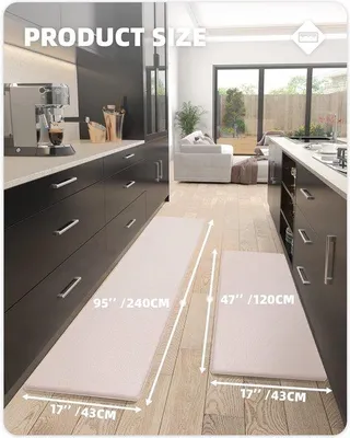 Produktbild von Famanu Küchenmatte 44 x 120 + 44 x 240 cm - Beige, rutschfest, waschbar, wasserfest