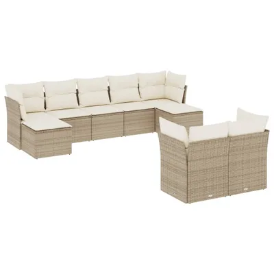 Produktbild von 9-tlg. Garten-Sofagarnitur mit Kissen Beige Poly Rattan