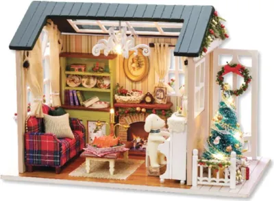 Produktbild von Habarri | Miniaturhaus - DIY-Puppenhaus - Holzhaus mit Möbeln und LED-Beleuchtung - Geschenk für Kinder - Magische Weihnachten