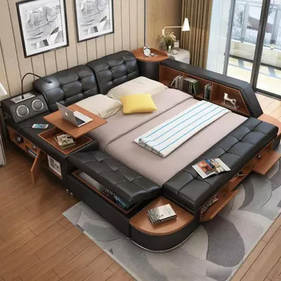 Produktbild von Betten Moderne Hotel Multifunktion Liege Doppel Luxus Design Leder Bett Polster