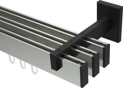 Produktbild von Interdeco Innenlaufstange / Gardinenstange mit Innenlauf Edelstahl-Optik / Schwarz, Typ Smartline Paxo (Kappe), 14x35 mm 3-läufig, 480 cm