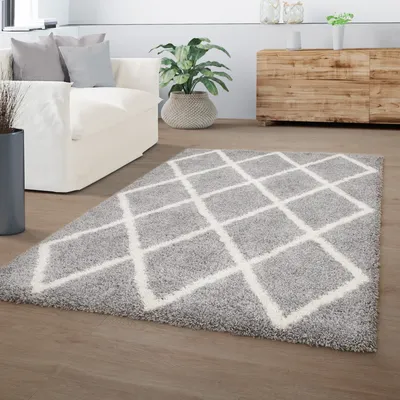 Produktbild von TT Home Wohnzimmer Teppich Hochflor Langflor Plüschig Rauten Optik Skandi Design Modern Größe 60x100 cm