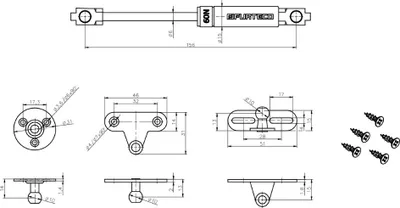 Obrázek produktu pro Plynová vzpěra PG3, 156 mm, 60 N