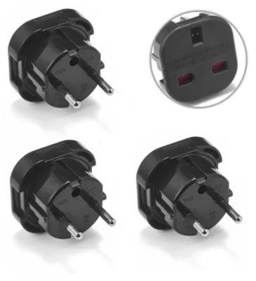 Productafbeelding van Reisstekker Engeland/Ierland-EU - Type G naar C/E/F - Geaard - 2.5A - 600W - Zwart - 3 stuks