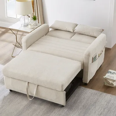 Obrázek produktu pro okwish Rozkládací postel, Pohovka s funkcí spaní, Den postel, Dvoumístná skládací pohovka, třístupňově nastavitelná opěrka, prodyšná bavlněná-lněná tkanina, Béžová