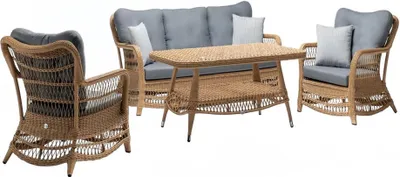 Zdjęcie produktu dla Solidny rattanowy zestaw ogrodowy stolik kawowy meble ogrodowe 2x fotel sofa 3-osobowa