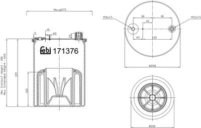 Produktbild von FEBI BILSTEIN Luftfederbalg 171376 Vorne passend für MERCEDES-BENZ ANTOS 182mm 640mm 258mm 200mm