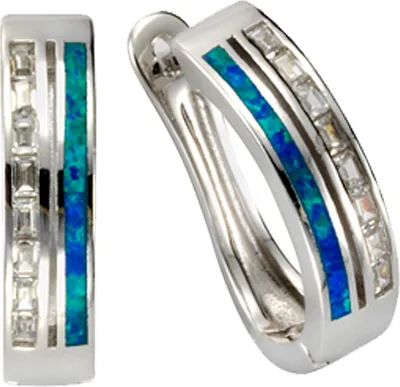 Zdjęcie produktu dla Kolczyki koła ze srebra próby 925, 2,0 cm, biały opal w kolorze niebieskim, nr 025210047
