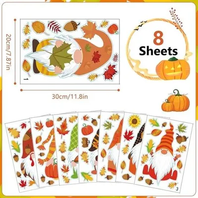 Productafbeelding van Raamstickers, 8 stuks, herfststickers, herfst, bladeren, raamdecoratie, oogstfeest, herfst, zelfklevend, decoratie voor het oogstfeest (C)