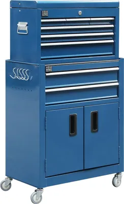 Immagine prodotto di Carrello-armadietto metallico portautensili blu,porta attrezzi multifunzione 2 pezzi-doppio con due ante e 7 cassetti con ruote mobile, organizzatore per officina garage,Premium 61,4 × 33 × 106,4 cm Hbm Olanda