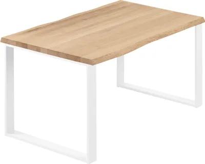 Produktbild von LAMO Manufaktur Esstisch Küchentisch Schreibtisch Couchtisch aus Massivholz, mit Baumkante 140x80x76 cm (AxBxH), Modern, Natur / Weiss, LAB-01-A-002-9016M