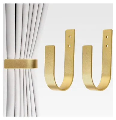 Produktbild von Moderne Vorhang-Raffhalter aus Aluminium, Wandhalterung, U-förmige Vorhanghaken, 2 Stück (Gold)