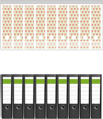 Produktbild von Wallario 9 Stück breite Ordner inkl. Klebeetiketten mit Motive Muster mit roten Blumen und grünen Blättern -  Set mit Rückenschildern / Ordnerrücken Stickern