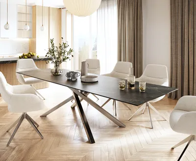 Produktbild von DELIFE Esstisch Edge 300x100cm Keramik Laminam®Noir Desir Braun Kreuzgestell Rechteck Edelstahl