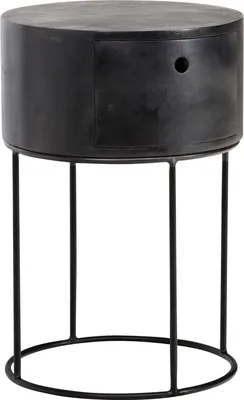 Image de WOHNLING Table de chevet Mango Bois massif Métal 40x40x60 cm Table de chevet Noire Commode de chevet Lit boxspring rond avec tiroir Table de chevet avec espace de rangement