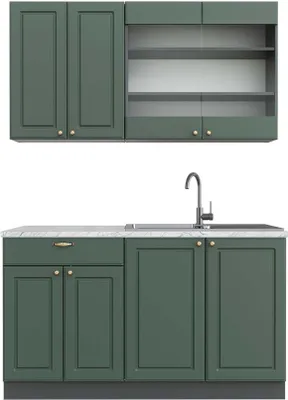 Produktbild von Singleküche Vicco Fame-Line Grün-Gold Landhaus/Anthrazit 140 cm , AP Marmor, Model 42722