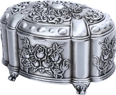 Productafbeelding van Opbergdoos voor sieraden, ovaal, met rozenmotief, vintage metalen organizer voor ringen, oorbellen, armbanden, kettingen en andere sieraden