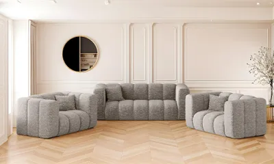Produktbild von Kaiser Möbel Sofagarnitur 2+1+1 Couchgarnitur serie Grand stilvol, Stoff Haga Hellgrau