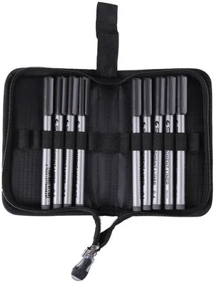 Image de Lot de 9 stylos-feutres Federstift - Stylos-feutres résistants à l'eau - Pour un trait fin - Stylos à encre - Boîte avec 14 compartiments - Sans solvants et non toxiques - Stylos-feutres pour dessin