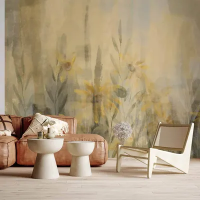 Produktbild von Vlies Fototapete - A touch of summer - floral motif with a meadow full of yellow flowers and grasses 400x280 cm Blätter b-A-10138-a-a