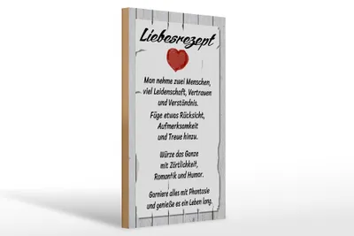 Produktbild von Holzschild Liebesrezept nehme 2  Menschen, 30x20 cm, Holzschilder Spruch Glück Weisheit Liebe Paar