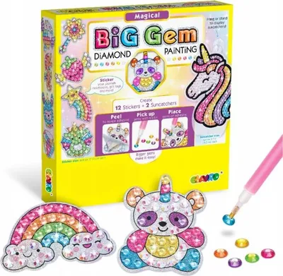 Produktbild von Diamond Painting Set Kinder - 12 Sticker & 2 Fensterbilder - Kreatives Bastelset Glitzersteine