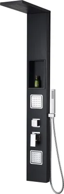 Produktbild von Duschpaneel in Schwarz Matt mit Mischerventil inkl. integrierter Wandnische