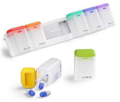Obrázek produktu pro Krabička na tablety na 7 dní, bez BPA, magnetická, odnímatelná, vzduchotěsná, bílá
