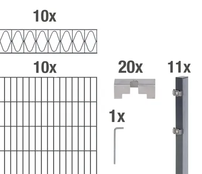 Produktbild von Alberts Doppelstabmattenzaun Eleganz, Höhe 100 cm, Länge 20 m, 2 m Matte, anthrazit, zum Einbetonieren