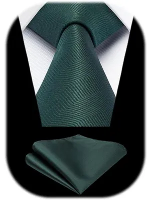 Produktbild von Krawatten-Set für Herren mit Einstecktuch, Dunkelgrün, Jacquard