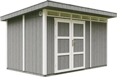 Produktbild von Gartenhaus  8,7m² mit Boden und Bitumenfliesen - Geräteschuppen B412xL279xH239 cm - Gartenhütte TIMBELA M904A - CAVERN STEEL