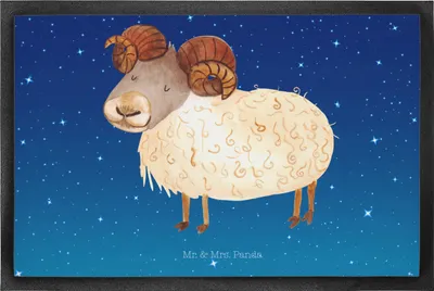 Produktbild von Mr. & Mrs. Panda Eingangsmatte Sternzeichen Widder 50 x 75 cm - Sternenhimmel Blau - Geschenk, Geburtstag März, Schmutzmatte, Bock, Schmutzfangmatte, Bodenvorleger, April