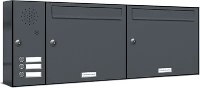 Produktbild von 2er Briefkasten Anlage Aufputz - Wandmontage RAL 7016 Anthrazit 3 Klingel