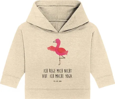 Produktbild von Mr. & Mrs. Panda Organic Baby Hoodie Flamingo Yoga 12. - 18. Monat - Natural Raw - Geschenk, Rosa, Namaste, Meditieren, Yogi, Kapuzensweatshirt, Kapuzenshirt