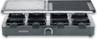 Produktbild von Raclette-Grill Naturgrillstein Grillplatte SEVERIN G 2371 8 Pfännchen RG 2371 aus Kunststoff, schwarz Raclette Raclette Mit Antihaftbeschichteter Grillplatte Raclette Grill Tischgrill