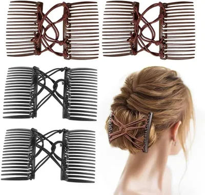 Produktbild von 4 doppelte elastische Haarspangen, magische elastische Kämme für dickes Haar, verstellbar