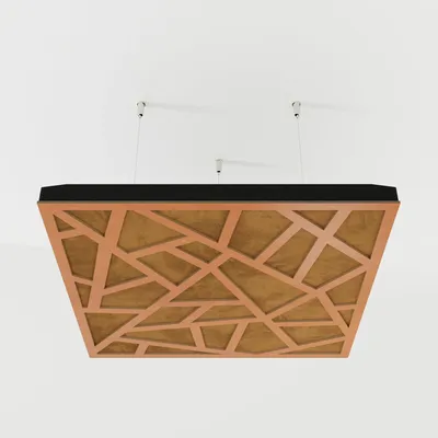 Produktbild von 2er-Pack – Abgehängtes Decken-Akustikpaneel mit Samtstoff und Befestigungsset|50x50x5cm|Schallabsorption und Diffusion|[SKYROSS -Kirschbaum|Gold]