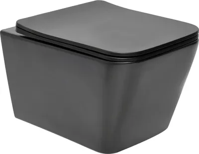 A matte black wall-hung toilet with the lid slightly ajar, presented on a white background.
