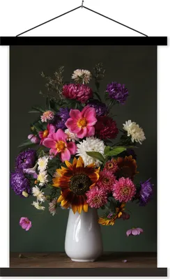 Produktbild von MuchoWow® Textilposter Blumen - Stillleben - Farbe 40x60 cm mit schwarzem Rahmen - Wanddekorationen