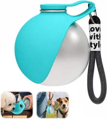 Produktbild von Trinkflasche für Hunde für unterwegs – 285 ml Edelstahl-Hundetrinkflasche mit zusammenklappbarem Silikonbecher – auslaufsichere Wasserflasche für kleine Hunde