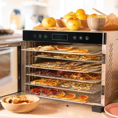 Productafbeelding van ROMMELSBACHER Dörrautomaat DA 950, droogoppervlak 0,6 m², 6 roestvrijstalen droogplaten, warmhoudfunctie, favorietprogramma, timer tot 99 uur, instelbare temperatuur (35 °C – 75 °C)