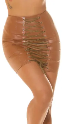 Produktbild von krautwear Damen Leder Look Rock Minirock Highwaist Kunstleder mit Deko Schnürung