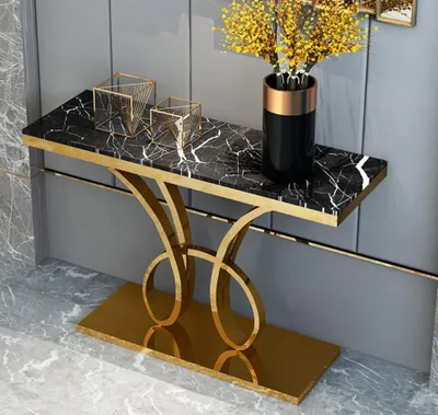 Image de Table console moderne Meuble design Bois Or Fait main Acier inoxydable 120x40cm