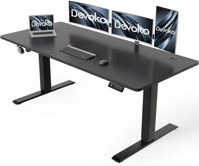 Image de Bureau réglable en hauteur électrique, 160 x 60 cm – Bureau debout stable et sans vibrations, réglage de la hauteur silencieux pour le télétravail, hauteur réglable de 71 à 119 cm, fonction de mémoire avec 2 positions, bureau pour ordinateur, couleur noire