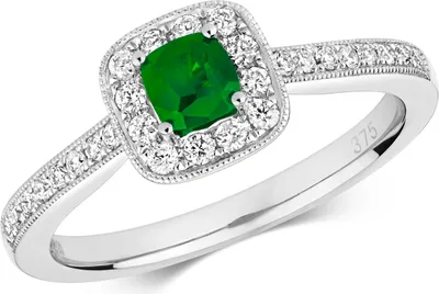 Produktbild von Schöner 9 Karat (375) Weißgold Cluster Damen - Diamant Solitärring Brillant-Schliff 0.24 Karat HI - I1 mit Smaragd, 50 (15.9); TRS292239KWRSK