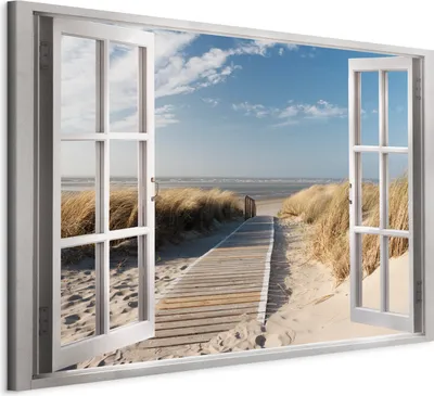 Produktbild von Italienischer Leinwand Leinwandbild - Window: View of the Beach 30x20 cm Landschaften c-C-0179-b-a